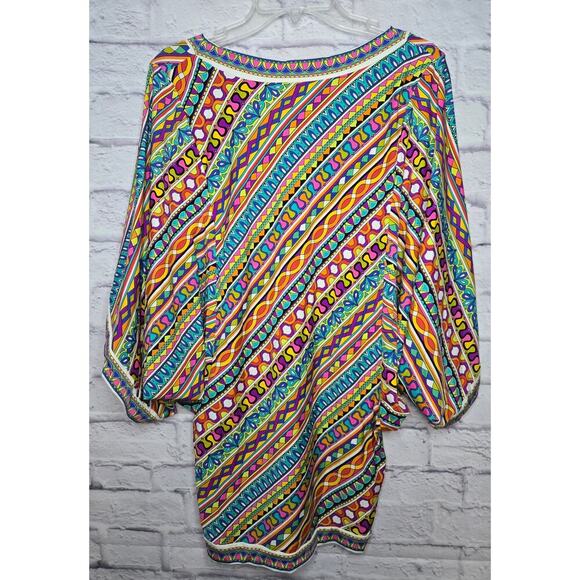 Trina Turk Peruvian Stripe Kimono Swimsuit Beach Cover-Up Dress tropical Medium. - Picture 5 of 7